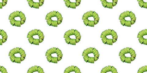 Green measuring tape forming a circle pattern isolated on white background