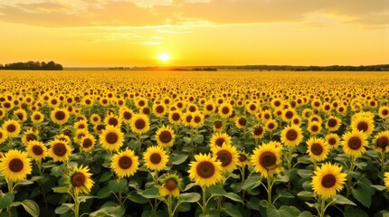 Obraz premium Endless sunflower field stretching to the horizon