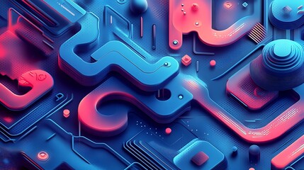 Abstract Circuit Design, Colorful, 3D