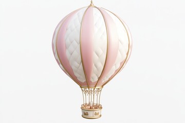Obraz premium 3D pink and white hot air balloon with intricate gold detailing, creating a whimsical and vintage aesthetic. Elegant and dreamy design, perfect for themes of travel, adventure, and fantasy.