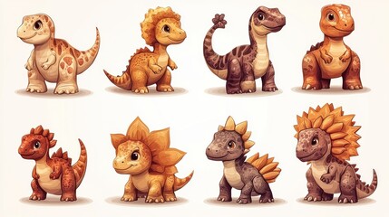 Fototapeta premium Adorable Baby Dinosaurs Collection: Eight Cute Prehistoric Creatures