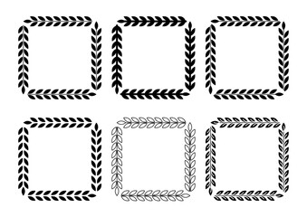 黒の月桂樹の葉の四角フレームセット