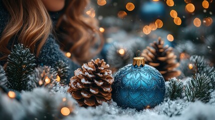 Obraz premium Winter Wonderland: A Festive Christmas Scene with Blue Ornament