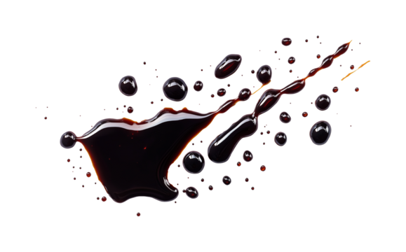 Spilled soy sauce drops closeup 