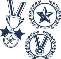 vector illustration of a set of gold and bronze medals