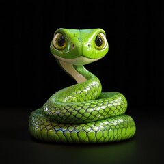 Cute Green Cartoon Snake With Big Eyes