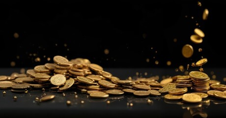 A stack of gold coins isolated on a black background.Money on a black background.Finance and money
