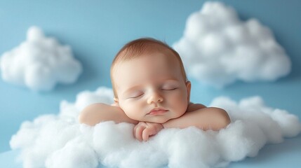 A baby is sleeping on a cloud