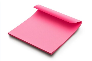 A vibrant pink sticky note, playfully curled at the edge, ready to capture a bright idea or a cheerful message against a stark white background.