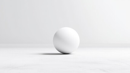 White Sphere on Floor Minimalist Style High-resolution Lighting Centered Composition Smooth Surface Resting Still White Background Pure White Mood Design Template