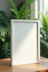 Minimalist White Frame Mockup in Bright Indoor Plant Setting