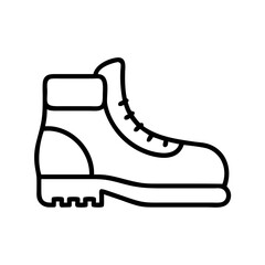 Hiking boot vector icon illustration: outdoor footwear, trekking, camping, adventure, shoes, line art