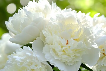 Beautiful White Peonies Blooming in Sunlight