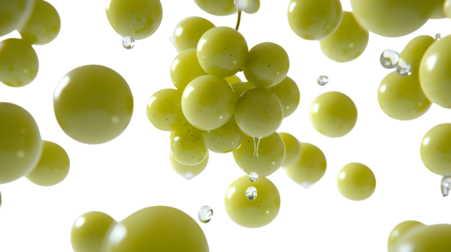 drops of water falling on green grapes on a transparent background, PNG image, PNG file, Generative art.