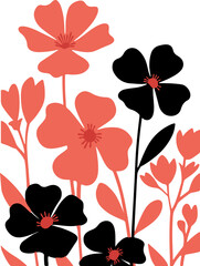 Vibrant blooming flower with leaves on transparent background. Flat vector illustration