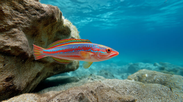 Vibrant Painted Comber Fish in Clear Mediterranean Waters