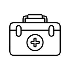 First aid kit vector outline illustration, medical emergency box, healthcare equipment concept icon