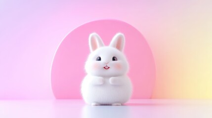 Fluffy white rabbit, pastel backdrop