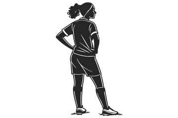 Female Soccer Player Standing – Confident Footballer Pose from Back – Women’s Sports Silhouette Vector