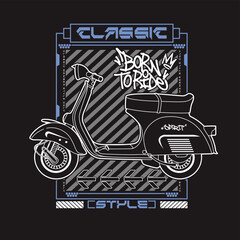 Classic scooter, with retro style typography, Vector Graphic Illustration