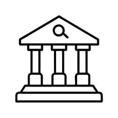 Search bank building icon for financial institution research and investment analysis data search