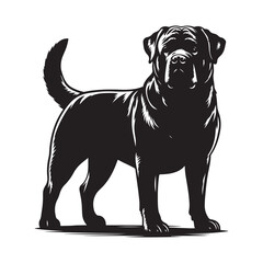 Vector silhouette of a Bulldog, Dog illustration, Dog art, Dog drawing, Pet Animal Silhouette.