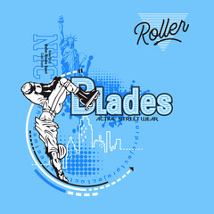 roller skates sport with typography background, vector illustration