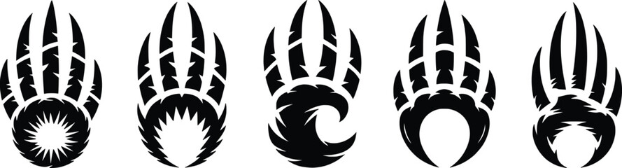 Bear Claw Tribal Tattoo Silhouettes, Animal Paw Print Vector Icons © Raihan