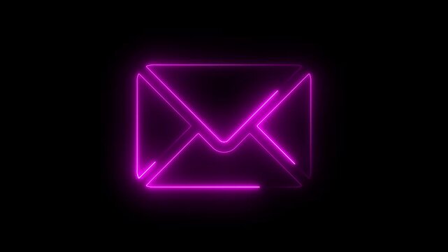 Glowing neon Mail icon isolated message icon new message icon animation. message icon. Neon line message icon with neon circle animation on black background. Indicates message, letter, news icon. Neon
