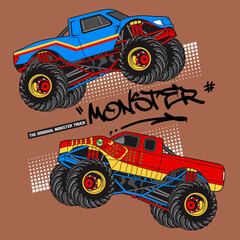 Monster Truck extreme collection, vector illustration