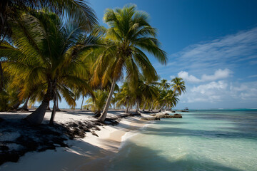 Fototapeta premium Paradise Beach with Palms and Crystal-Clear Turquoise Water