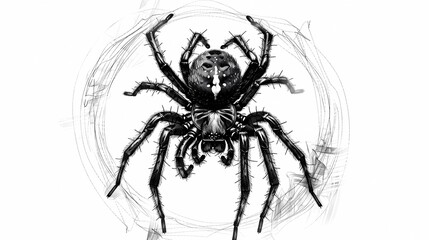 Obraz premium A vector crosshatched pen and ink of a big spider Heteroscodra crassipes in center of circle, Generative AI illustrations.