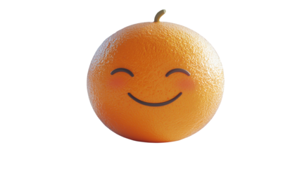 an orange with a smiley face drawn on it on a transparent background, PNG image, PNG file, Generative art.