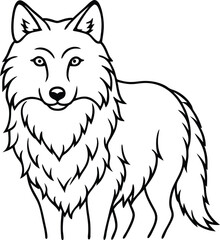 Detailed Wolf Line Art Drawing for Coloring and Artistic Projects