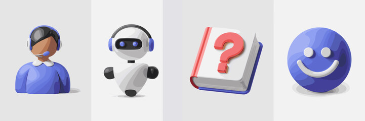 Obraz premium Customer service and call center help desk vector icon sheet