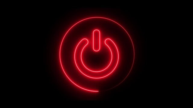 Red Neon power reset button sign animation Neon glowing power button icon animated on a black background ,The appearance of neon symbol power neon glowing power button icon animation 4K. Neon light p