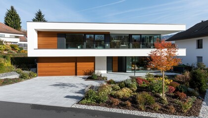 Fototapeta premium Modern house exterior, landscaped yard