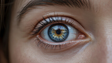 close up of a blue female eye