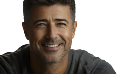 a close up photo of a young man smiling at the camera on a transparent background, PNG image, PNG file, Generative art.