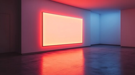 Neon art gallery with blank canvas.