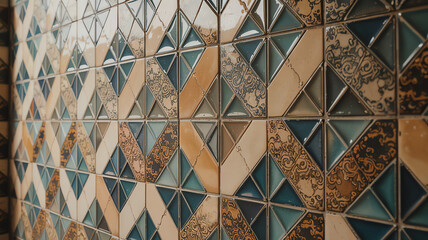 Fototapeta premium Decorative Wall Tiles with Geometric Patterns in Earth Tones