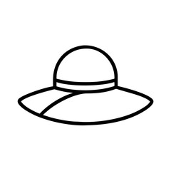 Outline drawing of a sun hat for summer fashion and sun protection, beach hat illustration icon