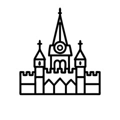 Naklejka premium Vector line art drawing of medieval castle architecture building silhouette landmark icon