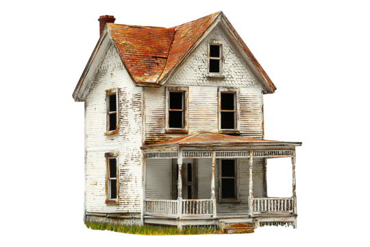 an old abandoned house on a transparent background, PNG image, PNG file, Generative art.
