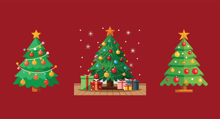 Christmas tree surrounded by presents on white background