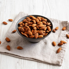 Roasted Almonds in a Bowl, side view.
