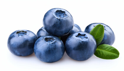 Fototapeta premium A close-up of fresh blueberries piled together highlighting their deep blue hue on isolated white background.