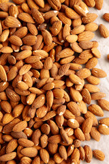 Roasted Almonds, top view. Flat lay, overhead, from above.