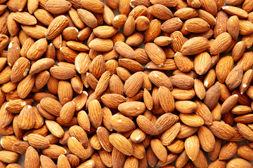 Roasted Almonds, top view. Flat lay, overhead, from above.