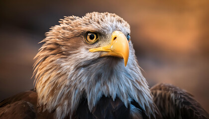 Naklejka premium Fierce eagle with fluffed feathers gazing sharply to the side
